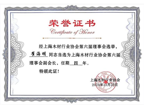 上海木材行业协会第六届理事会副会长
